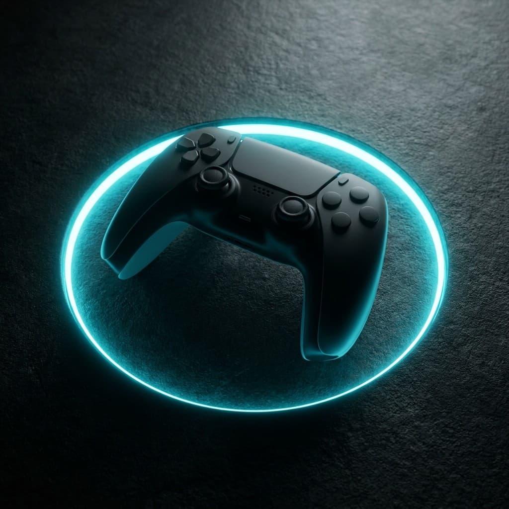 Refurbished Game Controller mit blau leuchtender Akzentlinie